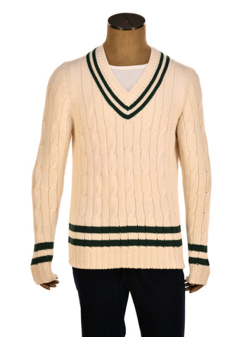 Fedeli Merino Wool V-Neck Varsity Long Sleeve Sweater