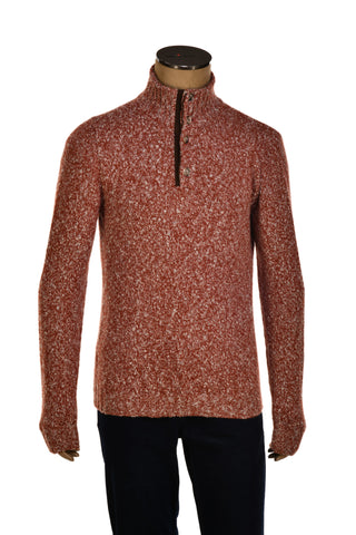 Fedeli Wool-Cashmere Marled Turtleneck Knit Quarter Button Up Sweater