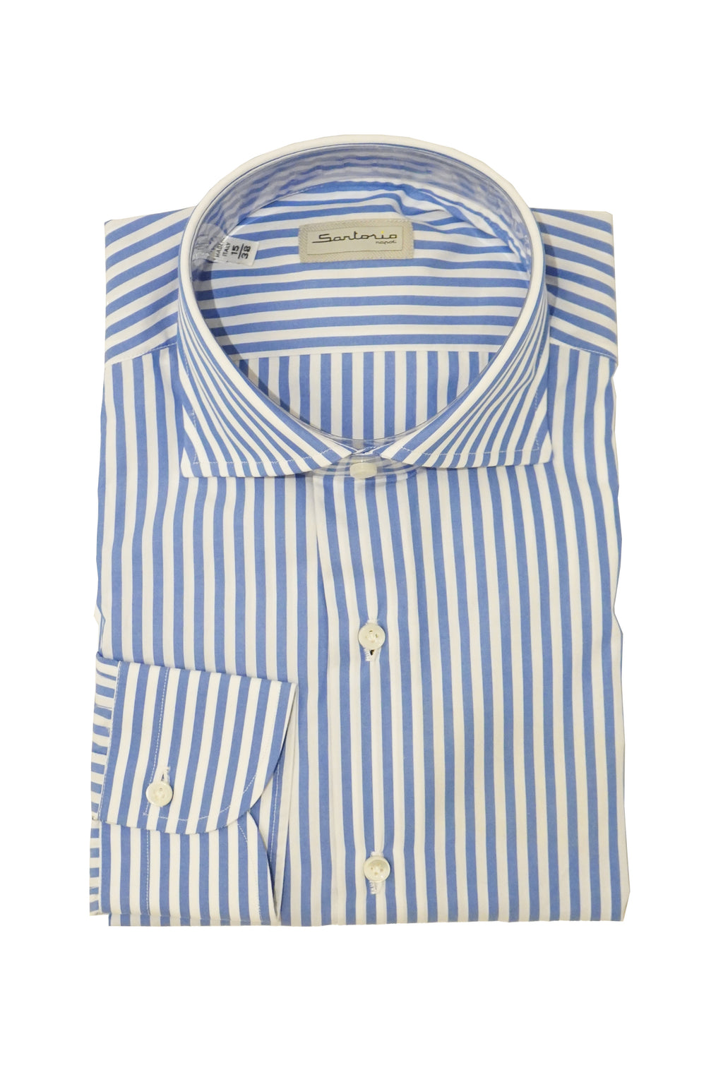 Sartorio Jumbo Pinstripe Cotton Dress Shirt Blue / 41 cm / 16 in