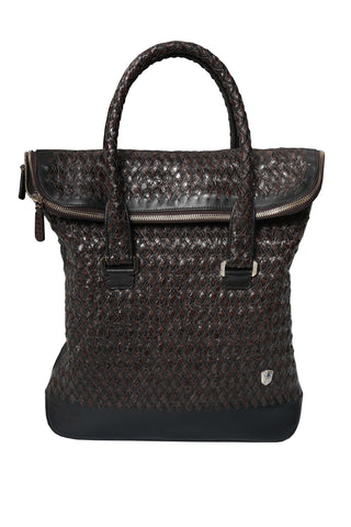 Tardini Woven Full-Grain Calfskin-Aligator Leather Vertical Briefcase Tote
