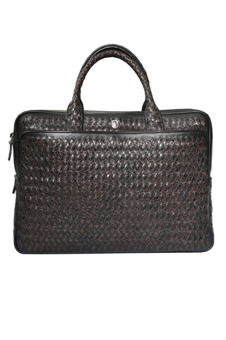 Tardini Woven Full-Grain Calfskin-Alligator Leather Briefcase Bag