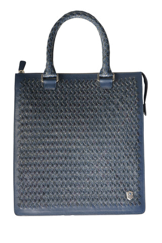 Tardini Woven Full-Grain Calfskin-Alligator Leather Business Tote Bag