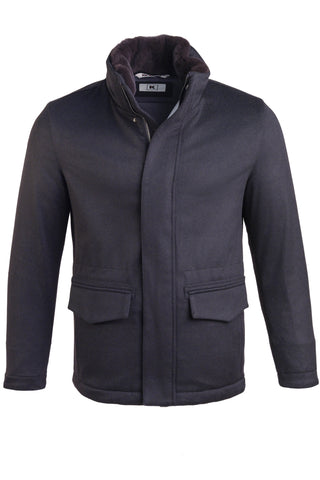 Kired by Kiton MUTP Cashmere Goose Down Overcoat w/ Fur Trim Collar