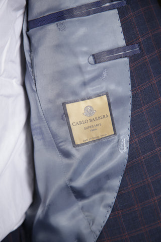 Carlo Barbera Dark-Blue Checked Wool Super 140s Suit