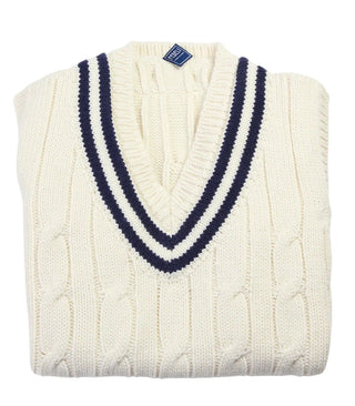 Fedeli Merino Wool V-Neck Varsity Long Sleeve Sweater