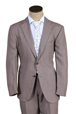 Kiton Brown Solid Linen Suit