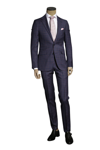 Carlo Barbera Dark-Blue Checked Wool Super 140s Suit