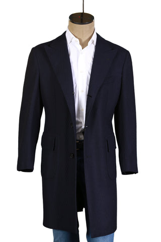 Kiton Navy-Blue Solid Wool Overcoat