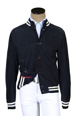 Kired by Kiton Solid Midnight-Blue Suede Bomber