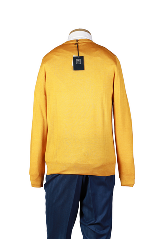 Fedeli Mustard Yellow Cashmere-Silk Crewneck Sweater