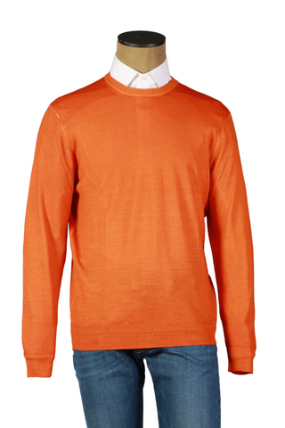 Fedeli Orange Wool Crewneck Sweater