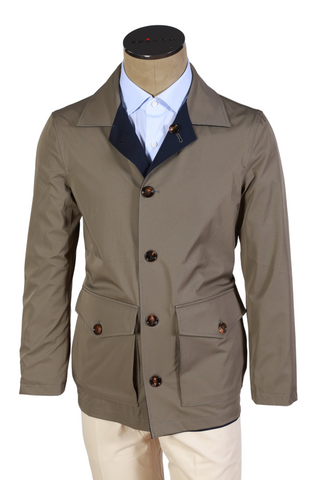 Kired by Kiton Taupe/ Dark-Blue Reversible Jacket