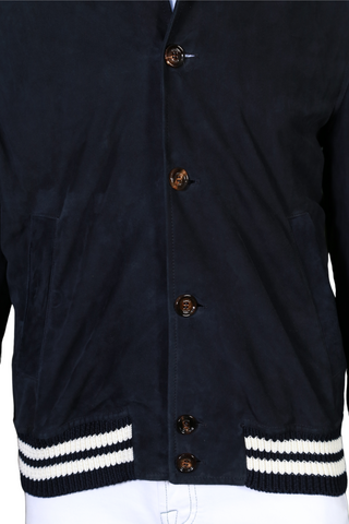 Kired by Kiton Solid Midnight-Blue Suede Bomber
