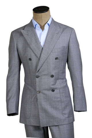 Brioni Gray Windowpane Double Breasted Wool Suit
