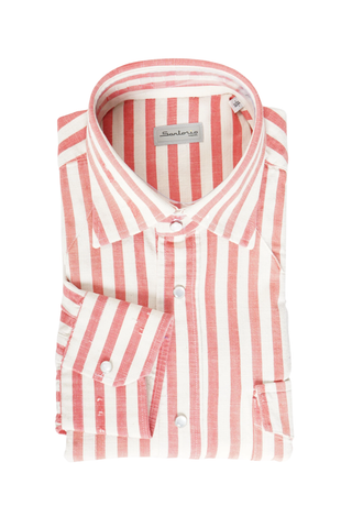 Sartorio Jumbo Pinstripe Denim Snap Button Cotton Overshirt