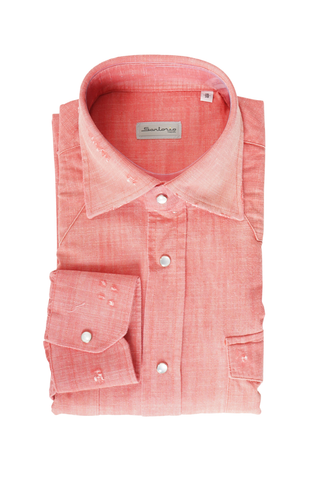 Sartorio Solid Denim Snap Button Cotton Shirt