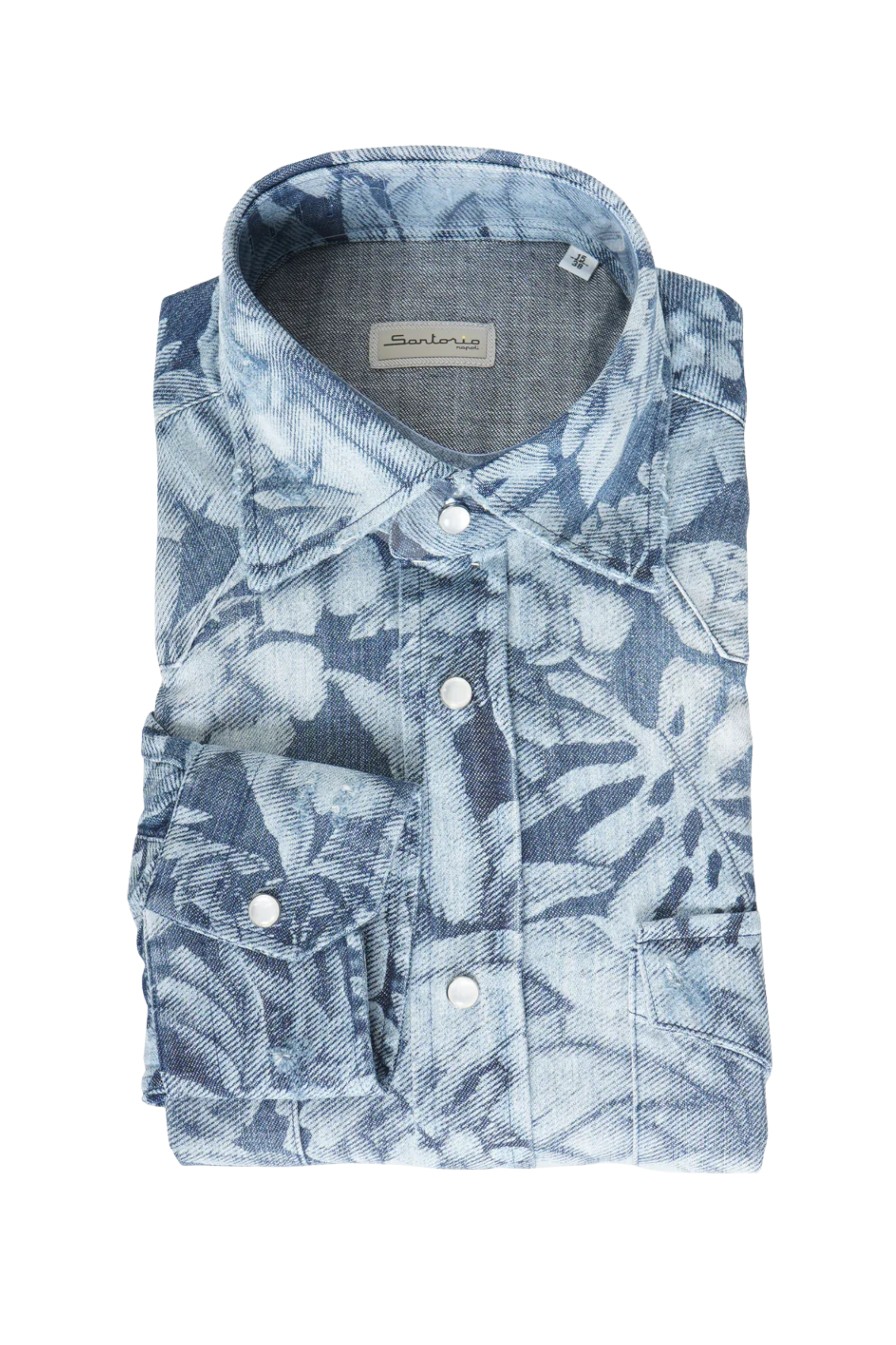Sartorio Floral Denim Snap Button Cotton Overshirt – Riflessi Sartorio Floral Denim Snap Button Cotton Overshirt – Riflessi