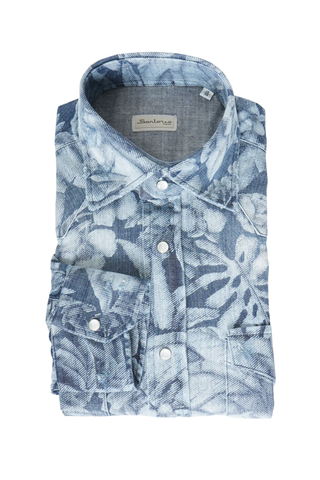 Sartorio Floral Denim Snap Button Cotton Overshirt