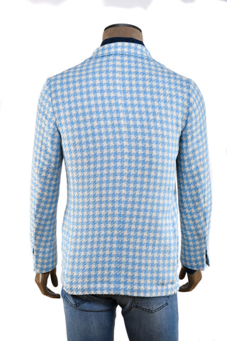 Sartorio Light-Blue/ Cream Houndstooth Alpaca-Cotton Sport Jacket