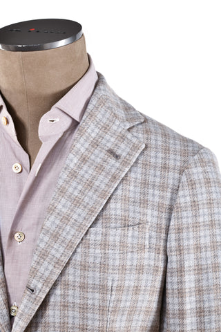 Sartorio Light-Grey/ Tan Checked Cashmere Sport Jacket