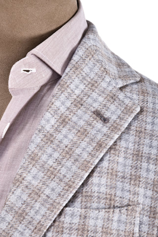 Sartorio Light-Grey/ Tan Checked Cashmere Sport Jacket