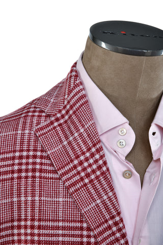 Sartorio Burgundy/ White Glen Check Plaid Wool-Silk Sport Jacket