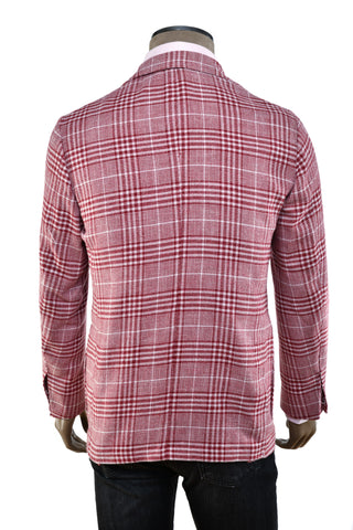 Sartorio Burgundy/ White Glen Check Plaid Wool-Silk Sport Jacket