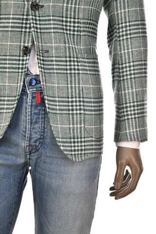 Sartorio Green/ White Glen Check Plaid Wool-Silk Sport Jacket