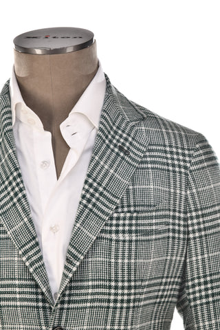Sartorio Green/ White Glen Check Plaid Wool-Silk Sport Jacket