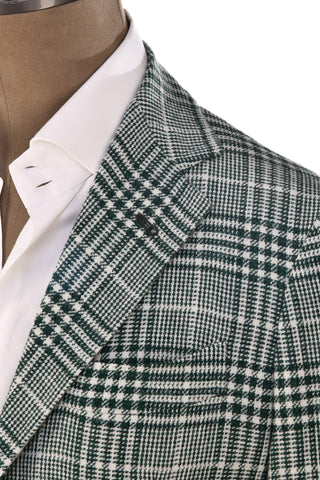 Sartorio Green/ White Glen Check Plaid Wool-Silk Sport Jacket