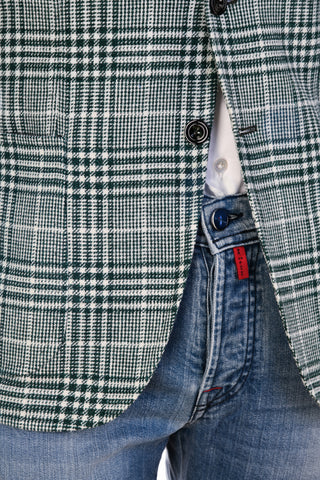Sartorio Green/ White Glen Check Plaid Wool-Silk Sport Jacket
