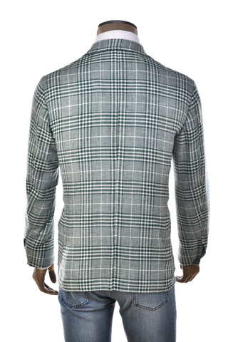 Sartorio Green/ White Glen Check Plaid Wool-Silk Sport Jacket