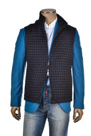 Kired by Kiton Gange Midnight-Blue/ Blue and Black Patterned Cotton Reversible Vest