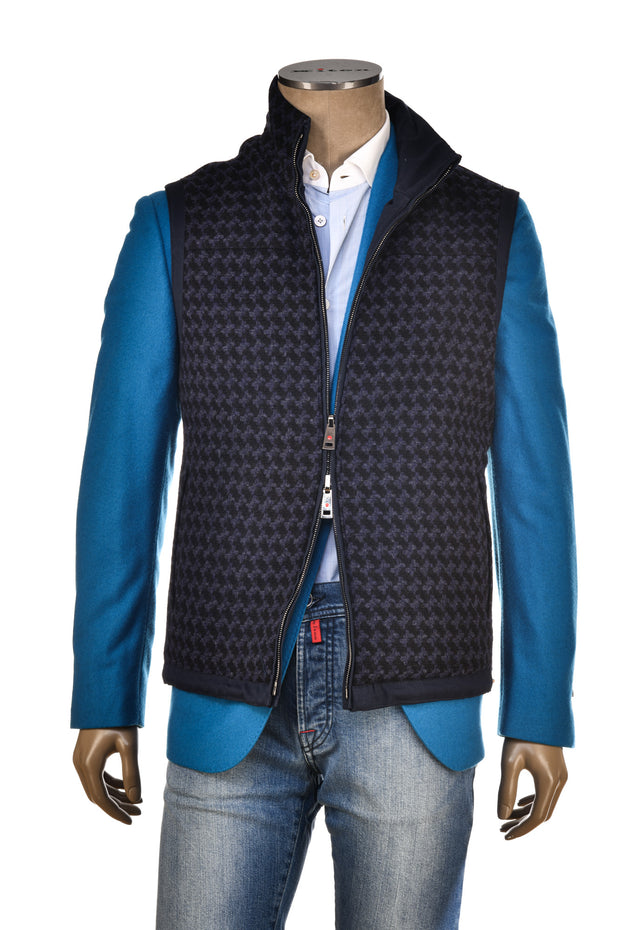 Kired by Kiton Gange Midnight-Blue/ Blue and Black Patterned Cotton Reversible Vest