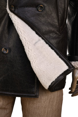 Hettabretz Leather Shearling Double-Breasted Overcoat