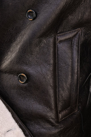 Hettabretz Leather Shearling Double-Breasted Overcoat