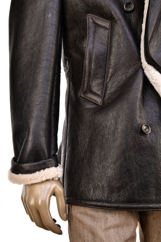 Hettabretz Leather Shearling Double-Breasted Overcoat