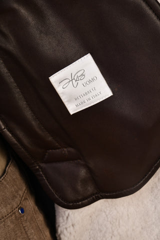 Hettabretz Leather Shearling Double-Breasted Overcoat