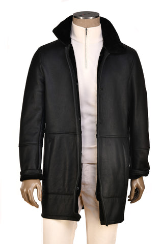Hettabretz Leather Lightly-Lined Shearling Overcoat
