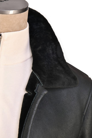 Hettabretz Leather Lightly-Lined Shearling Overcoat