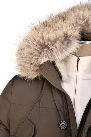 Eleventy Cotton-Wool Coat w/ Removable Coyote Fur Trim Hood