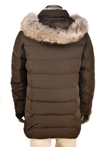 Eleventy Cotton-Wool Coat w/ Removable Coyote Fur Trim Hood
