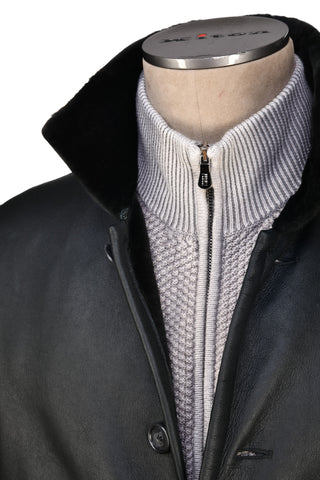 Hettabretz Leather Lightly-Lined Shearling Overcoat