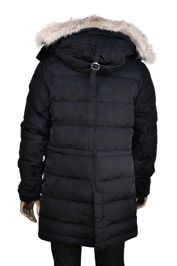 Eleventy Camo Nylon-Wool Coat w/ Removable Coyote Fur Trim Hood