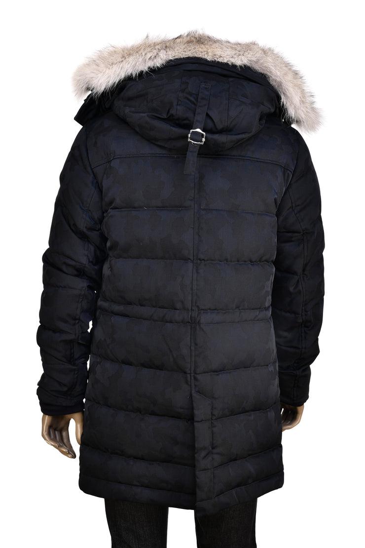 Eleventy Camo Nylon-Wool Coat w/ Removable Coyote Fur Trim Hood