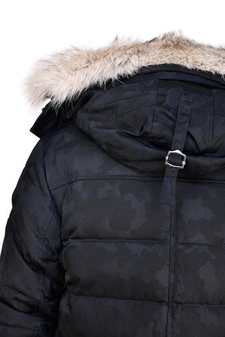Eleventy Camo Nylon-Wool Coat w/ Removable Coyote Fur Trim Hood