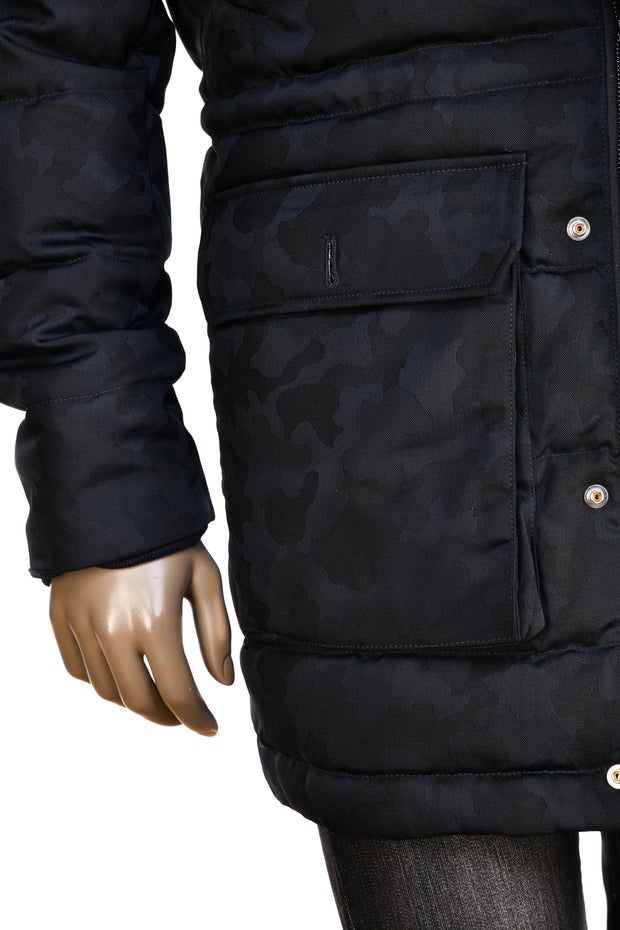 Eleventy Camo Nylon-Wool Coat w/ Removable Coyote Fur Trim Hood