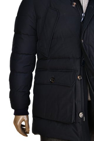 Eleventy Cotton-Wool Coat w/ Removable Coyote Fur Trim Hood