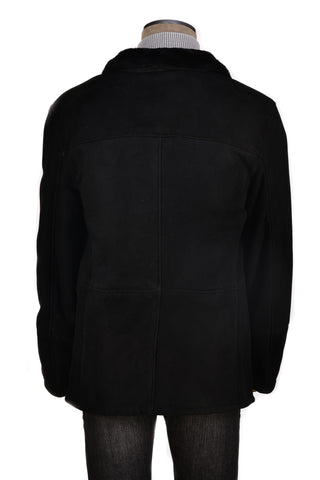 Hettabretz Midnight-Grey Suede Shearling Overcoat