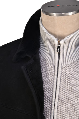 Hettabretz Midnight-Grey Suede Shearling Overcoat